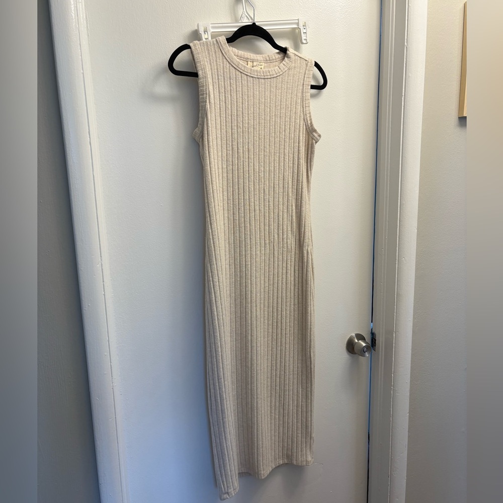 Universal Thread Cream Ribbed Midi Sheath Dress